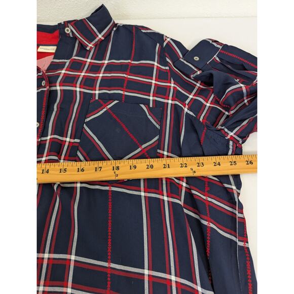 Westbound Woman Navy Red Plaid Button Up Shirt Size 2X Long Sleeves Office New - Picture 7 of 8